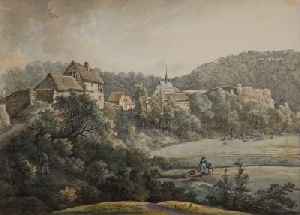 Johann Georg von Dillis: Ansicht von Wolfsegg, 1788, Bleistift , Feder, Aquarell