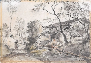 Johann Georg von Dillis:"Ebersberg den 30. May 1835 im Dorfe gen Osten, Bleistift Aquarell